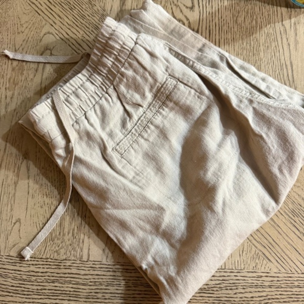 Cato C EST 1946 Small Tan Linen Blend Drawstring Waist Pull On Cropped Pants